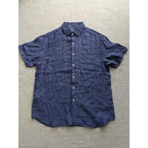 Porter And Ash 100% Linen Button Shirt Mens Size Large Short Sleeve Blue Casual